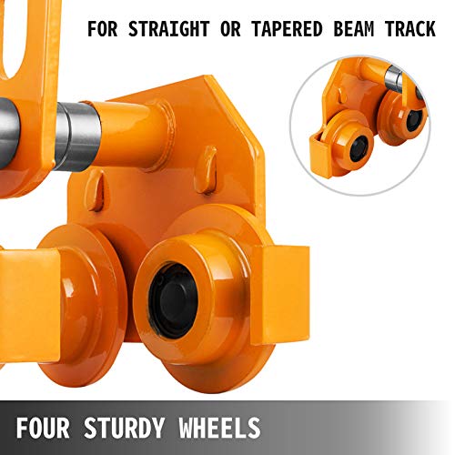 VEVOR Carro de Viga Manual para Cargas Pesadas, con Viga en I, Grúa Manual de Viga de Acero, Capacidad de Empuje de 0,5?T, Carro de Elevación de Empuje Amarillo, para Almacenes, Garajes y Fábricas