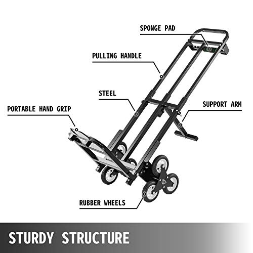 VEVOR Carro para Escaleras de 209 kg Portátil, Carretilla Manual Plegable 6 Ruedas de Goma Estables, Carrito de Transporte Elevada con Mango Ajustable 1145-730 mm con Cuerda de Sujeción