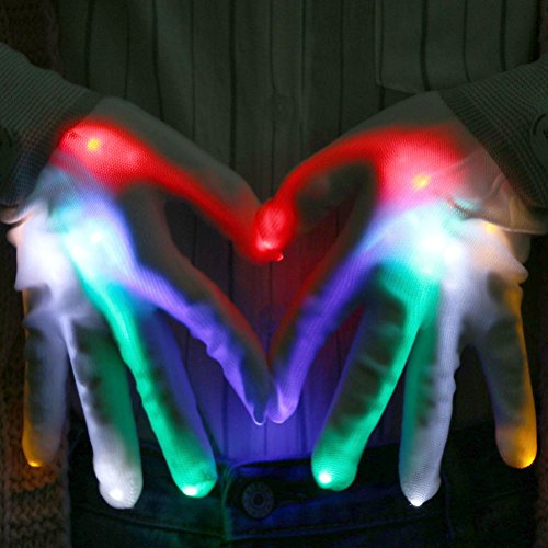 Vicloon Guantes con Iluminación LED,y 6-modos-LED Luz Fluorescente Guantes para Bailar Carnaval Concierto Halloween Party