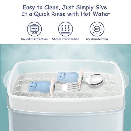 Vicloon Tenedor y Cuchara de Acero Inoxidable para Niños, Cubiertos Infantilescon Caja Antipolvo,Utensilios para Niños Pequeños Tenedor y Cuchara para bebe Aprendizaje-hipopótamo