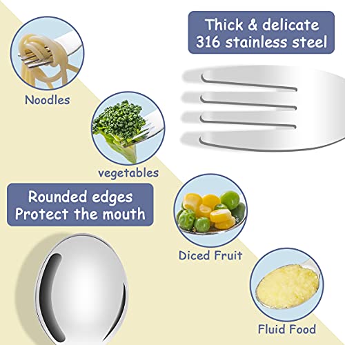 Vicloon Tenedor y Cuchara de Acero Inoxidable para Niños, Cubiertos Infantilescon Caja Antipolvo,Utensilios para Niños Pequeños Tenedor y Cuchara para bebe Aprendizaje-hipopótamo