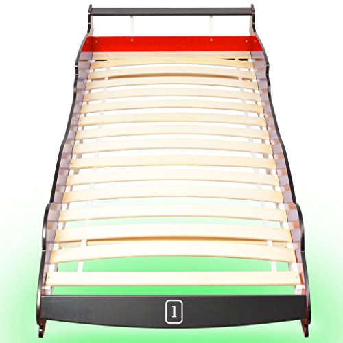 vidaXL Cama para Niños con Forma de Coche de Carreras con Luces LED Muebles para Habitación Infantil 90x200 cm MDF Rojo