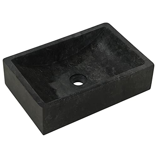 vidaXL Lavabo Sanitario Baño Servicio Casa Fregadero Piezas de Fontanería Bricolaje Instalación Decoración Aseos Grifería 45x30x12 cm Mármol Negro Piedra Natural