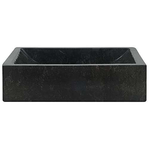 vidaXL Lavabo Sanitario Baño Servicio Casa Fregadero Piezas de Fontanería Bricolaje Instalación Decoración Aseos Grifería 45x30x12 cm Mármol Negro Piedra Natural