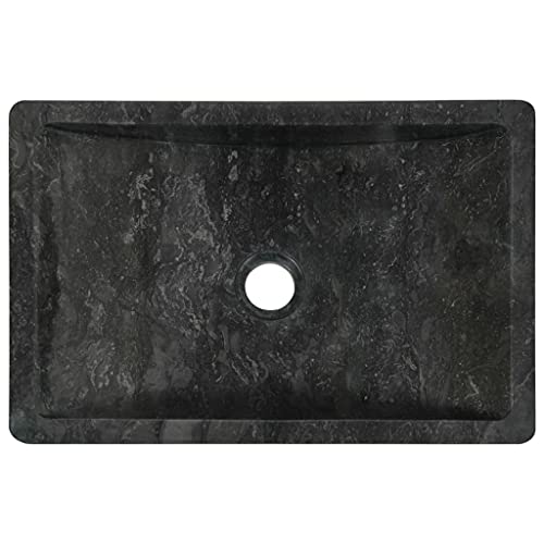 vidaXL Lavabo Sanitario Baño Servicio Casa Fregadero Piezas de Fontanería Bricolaje Instalación Decoración Aseos Grifería 45x30x12 cm Mármol Negro Piedra Natural