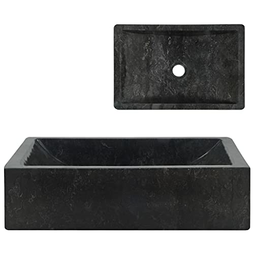 vidaXL Lavabo Sanitario Baño Servicio Casa Fregadero Piezas de Fontanería Bricolaje Instalación Decoración Aseos Grifería 45x30x12 cm Mármol Negro Piedra Natural