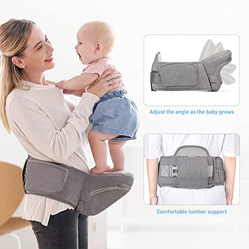 Viedouce Portabebés con Asiento Plegable,Mochila Portabebe Ergonómico con Soporte Lumbar,Porta Bebe con 5 Posiciones de ángulo Ajustable para Recién Nacidos de 3 a 36 Meses (3 a 20 kg)