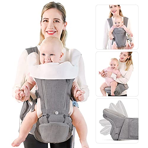 Viedouce Portabebés con Asiento Plegable,Mochila Portabebe Ergonómico con Soporte Lumbar,Porta Bebe con 5 Posiciones de ángulo Ajustable para Recién Nacidos de 3 a 36 Meses (3 a 20 kg)