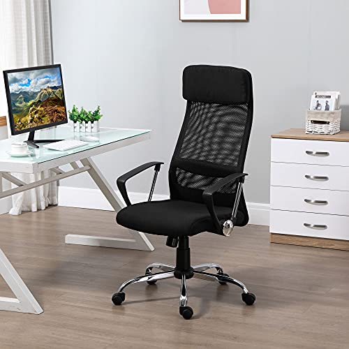 Vinsetto Silla de Oficina Ergonómica Silla de Escritorio Basculante Giratoria con Altura Ajustable del Asiento para Hogar Oficina 62x62x118-128 cm Negro