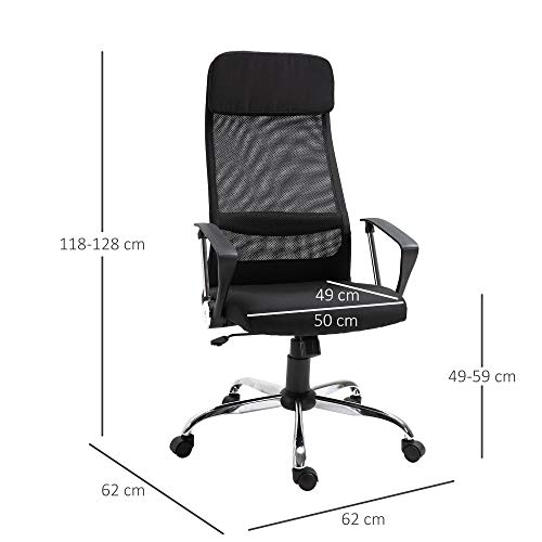 Vinsetto Silla de Oficina Ergonómica Silla de Escritorio Basculante Giratoria con Altura Ajustable del Asiento para Hogar Oficina 62x62x118-128 cm Negro