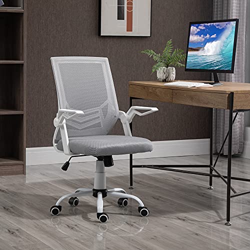 Vinsetto Silla de Oficina Ergonómica Silla Escritorio Giratoria con Altura Ajustable Reposabrazos Abatible Soporte Lumbar y Respaldo Transpirable 62,5x55x94-104 cm Gris