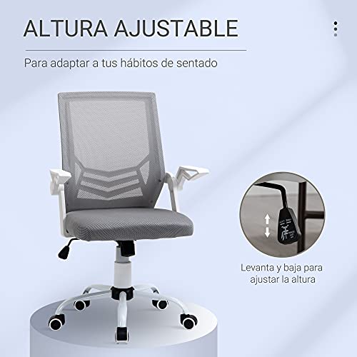 Vinsetto Silla de Oficina Ergonómica Silla Escritorio Giratoria con Altura Ajustable Reposabrazos Abatible Soporte Lumbar y Respaldo Transpirable 62,5x55x94-104 cm Gris