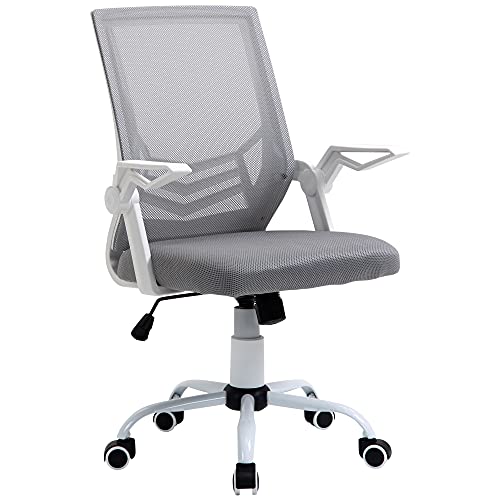 Vinsetto Silla de Oficina Ergonómica Silla Escritorio Giratoria con Altura Ajustable Reposabrazos Abatible Soporte Lumbar y Respaldo Transpirable 62,5x55x94-104 cm Gris