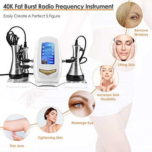 Vogvigo 40KHz Máquina de Belleza Cuerpo 3en-1 Máquina de Belleza por Cavitación Ultrasónica Máquina Radiofrecuencia Herramienta de Masaje de Grasa para Masajeador Corporal y Facial