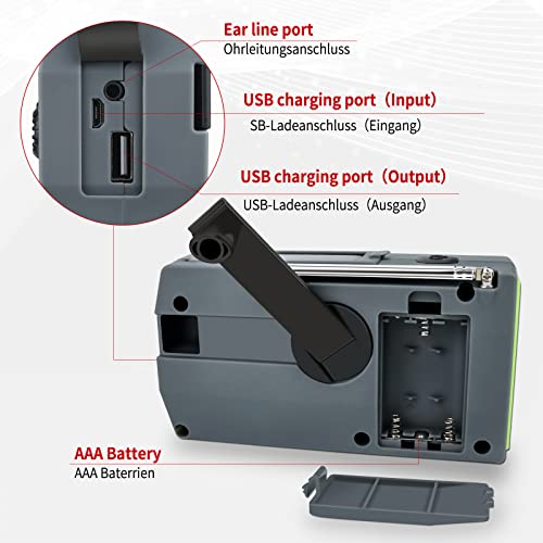 Vokida 4000mAh Radio de Emergencia portatil con Manivela Carga Solar Batería USB SOS Alarm Dinamo LED Linterna, Am/FM para Senderismo y Exteriores