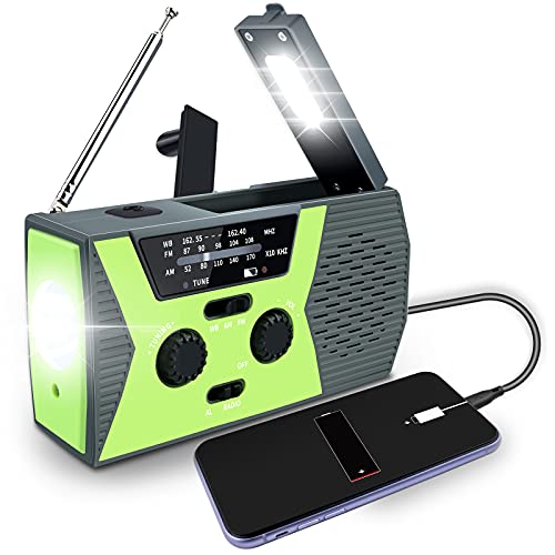 Vokida 4000mAh Radio de Emergencia portatil con Manivela Carga Solar Batería USB SOS Alarm Dinamo LED Linterna, Am/FM para Senderismo y Exteriores