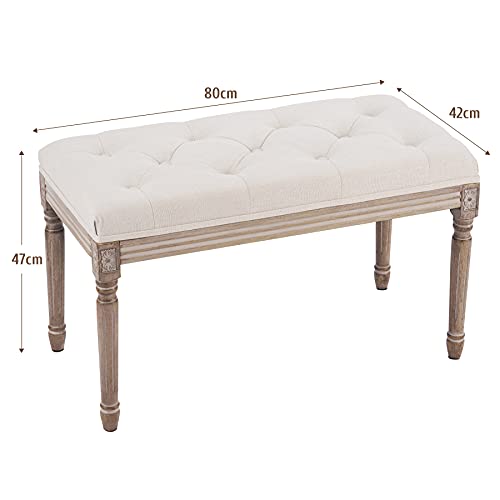 VONLUCE Taburete para Pie de Cama Tapizada en Tela 80x42x47CM Banco de Entrada en Estilo de Vintage Banqueta para Dormotorio y Salón (80x42x47CM)