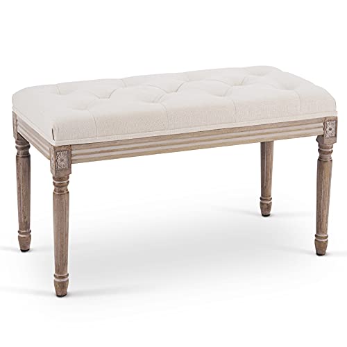 VONLUCE Taburete para Pie de Cama Tapizada en Tela 80x42x47CM Banco de Entrada en Estilo de Vintage Banqueta para Dormotorio y Salón (80x42x47CM)