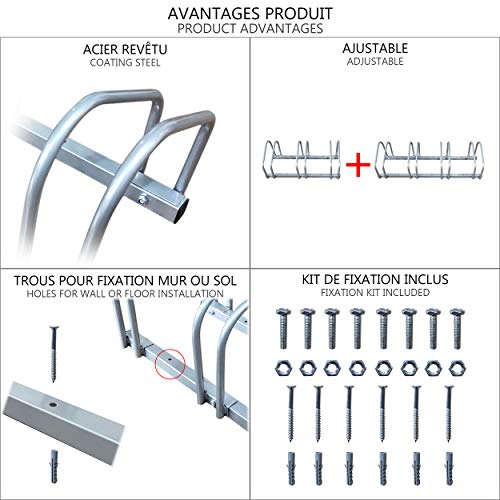 VOUNOT Soporte para Aparcar 4 Bicicletas, Aparcamiento Estacionamiento para Bicis, Suelo y Pared Montaje, Interior y Exterior