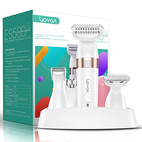 VOYOR 5 en 1 Afeitadora Mujer Eléctrica Rasuradora Femenina Depiladora Para Bikini, Rostro y Cuerpo, Maquinilla de Afeitar para Damas Máquina de Afeitar, Inalámbrico Recargable Impermeable ES500