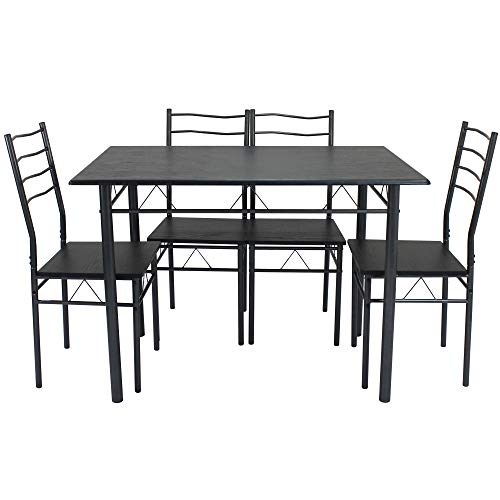 VS Venta-stock Conjunto Mesa y 4 sillas Comedor Lima Negro/Gris, Mesa 110 cm x 70 cm x 76 cm, Estructura metálica