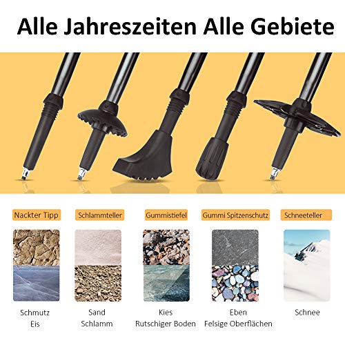 vvhu Walking Sticks - 2 bastones de trekking de aluminio, plegables, ajustables, cierre rápido, ligeros, antichoque para hombres o mujeres para trekking, montañismo, 3 opciones de color (negro)