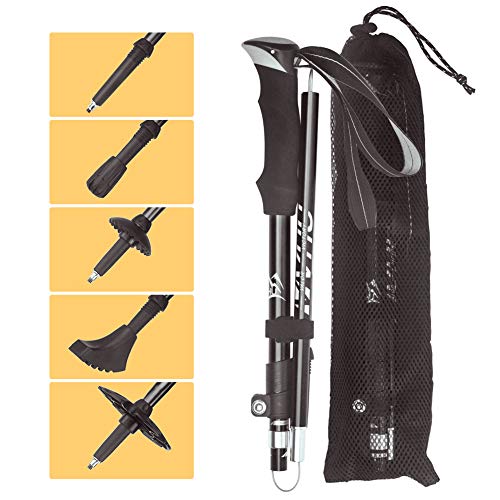 vvhu Walking Sticks - 2 bastones de trekking de aluminio, plegables, ajustables, cierre rápido, ligeros, antichoque para hombres o mujeres para trekking, montañismo, 3 opciones de color (negro)