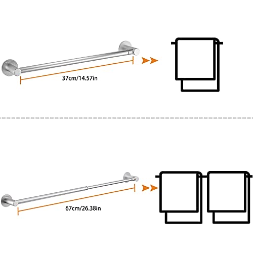 Wangel Toallero Barra Fijar Sin Taladro Ajustable, Porta Toallas Baño 43-75cm, Pegamento Patentado + Autoadhesivo, Aluminio, Acabado Mate, Plateado