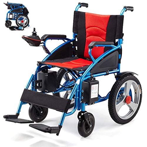 WBJLG Silla de Ruedas eléctrica Plegable para Personas Mayores, Auxiliar de Movilidad Personal, portátil, Ligero, Manual/eléctrico, batería Doble para discapacitados y Ancianos, batería de Plomo