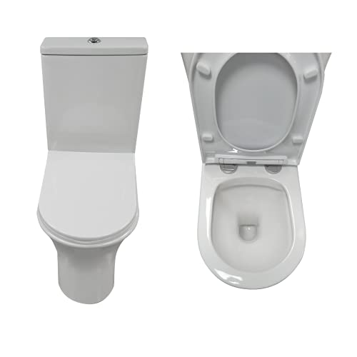 Wc Inodoro Compacto Adosado a pared | Fondo reducido | Sistema Rimless | Salida Dual | Asiento con caída Amortiguada