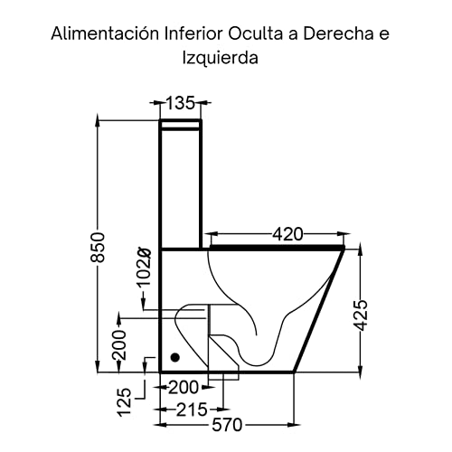 Wc Inodoro Compacto Adosado a pared | Fondo reducido | Sistema Rimless | Salida Dual | Asiento con caída Amortiguada