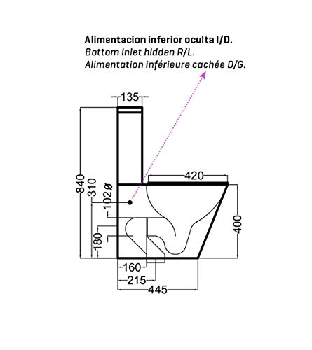 Wc Inodoro Compacto Adosado a Pared Sistema Rimless y Fondo Reducido | Wc Completo con Salida Dual y Asiento con caída Amortiguada