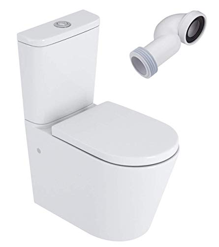 Wc Inodoro Compacto Adosado a Pared Sistema Rimless y Fondo Reducido | Wc Completo con Salida Dual y Asiento con caída Amortiguada