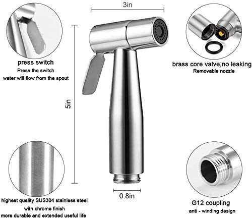 WEIDMAX Pulverizador de Bidé de Mano de Acero Inoxidable Para Inodoro,Bidé Mano Pulverizador Para WC,con Manguera y Soporte de 1.2M,Ideal Para la Higiene Personal Diaria …