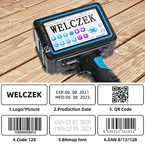 WELCZEK Impresora de Mano WK-01 con Impresora de inyección de Tinta de Mano con Pantalla táctil de 5 Pulgadas para código de Etiqueta, Fecha, Datos Variables, etc. (Admite 20 Idiomas)