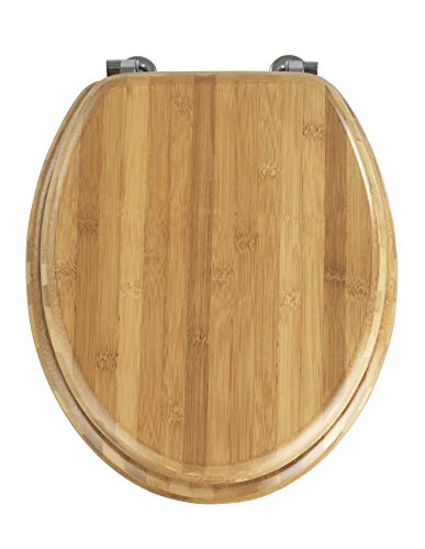 WENKO Tapa de WC Bambus - sujeción de acero inoxidable, Bambú, 34 x 41 cm, Marrón oscuro