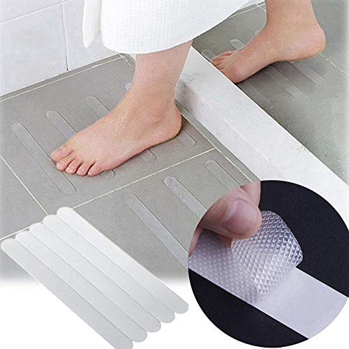 Wenxiaw Tiras Adhesivas Transparentes Antideslizantes Pegatinas de Bañera Antideslizantes Adhesivo de Rayas Antideslizante para Ducha, Bañera, Escaleras, Transparente, 2 * 38 cm, 24 Piezas