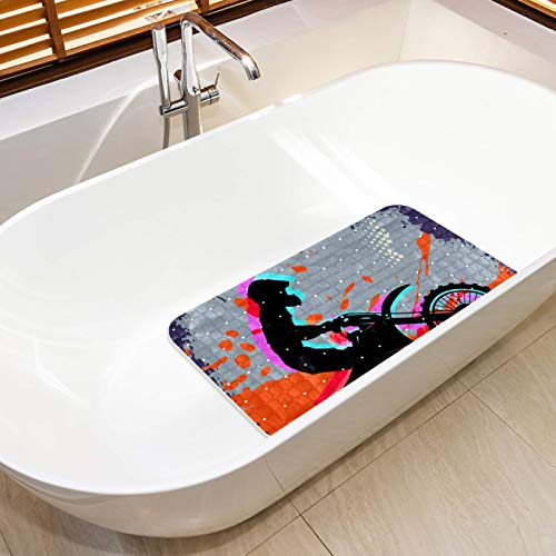 Wetia Alfombrillas de baño Motocicleta de Cross Esterilla De Ducha, Alfombra De Baño Antideslizante con Ventosas 38x69 cm