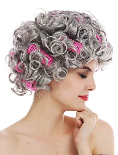 WIG ME UP- 3195-ZA68A Peluca para Mujeres Halloween Carnaval Pelo Gris Rizado rizos Abuela Vieja