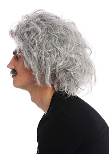 WIG ME UP- 31999-FR68A Peluca Carnaval Halloween Einstein científico Loco Abuelo Profesor Gris Salvaje Bigote