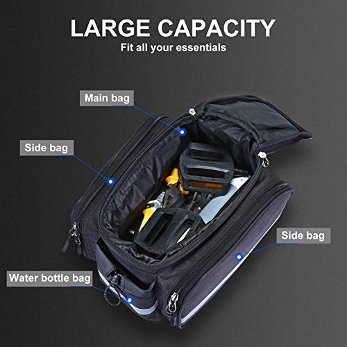 WILDKEN Bolsa Alforja Trasera Bicicleta Impermeable Bolso de Asiento Trasero para Viaje Portátil Extensible Bolsa de Hombro para Ciclismo al Aire Libre (Negro)