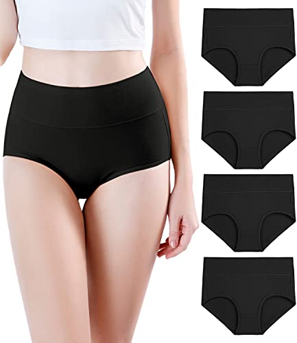 wirarpa Bragas Mujer Talle Alto Sin Costuras Pack de 4 Culotte Bambú Suave Braguitas Tallas Grandes Negro Talla M