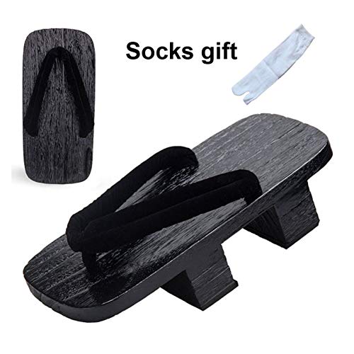 Without Logo ZCPCS Samurai de Japón Paulownia dragón impresión Geta Zuecos for Hombre de Madera al Aire Libre Naruto Sandalias étnicas Chinas Zapatos de Cosplay con los Calcetines