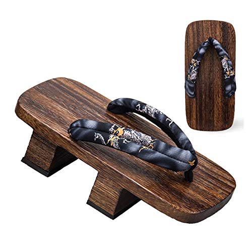 Without Logo ZCPCS Samurai de Japón Paulownia dragón impresión Geta Zuecos for Hombre de Madera al Aire Libre Naruto Sandalias étnicas Chinas Zapatos de Cosplay con los Calcetines