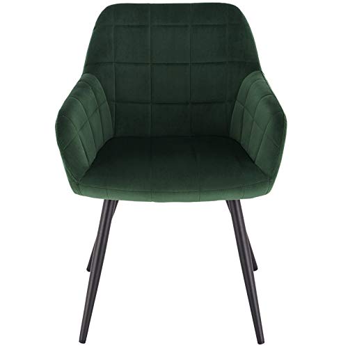 WOLTU 1x Sillas de Comedor Nordicas Estilo Vintage Juego de 1, Silla de Cocina Silla Tapizada con Reposabrazos Tapizadas en Terciopelo, Estructura de Metal, Verde Oscuro BH93dgn-1