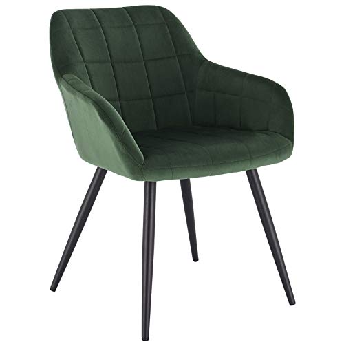 WOLTU 1x Sillas de Comedor Nordicas Estilo Vintage Juego de 1, Silla de Cocina Silla Tapizada con Reposabrazos Tapizadas en Terciopelo, Estructura de Metal, Verde Oscuro BH93dgn-1