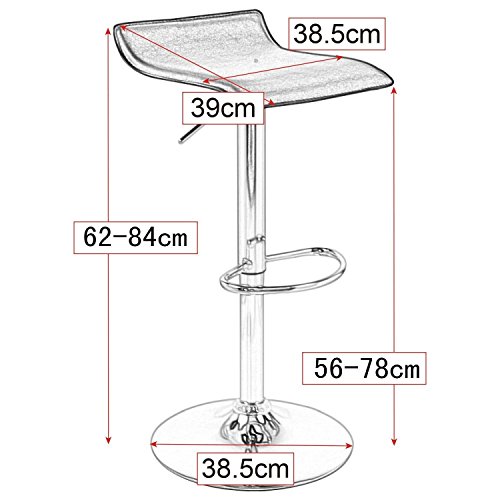 WOLTU 2X Taburetes de Bar Regulable en Altura Cuero Artificial Acero Cromado Asiento Acolchado Silla de Bar Taburetes Alto Cocina Gris BH11gr-2