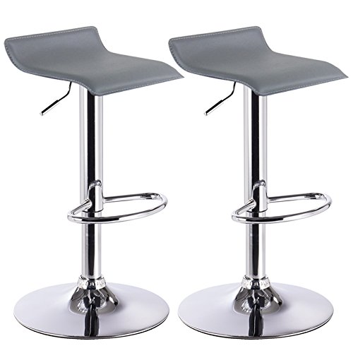 WOLTU 2X Taburetes de Bar Regulable en Altura Cuero Artificial Acero Cromado Asiento Acolchado Silla de Bar Taburetes Alto Cocina Gris BH11gr-2