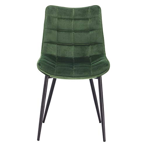 WOLTU Pack de 4 Sillas de Comedor Asiento de Terciopelo Silla Diseño Silla Tapizada Estructura Metálica Sillón con Respaldo Silla de Cocina Verde Oscuro