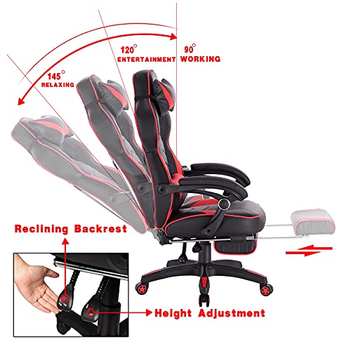 WOLTU Racing Sillas de Escritorio Cuero sintético Gaming Silla de Oficina Ergonómica Silla de Ordenador Taburete Giratoria de Oficina con Ruedas Silla Rojo BS71rt